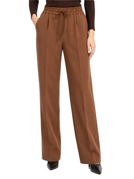 PANTALONI JOGGERS IN TWILL DI MISTO VISCOSA STRETCH DONNA MARRONE