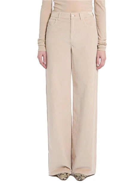PANTALONI PALAZZO CINQUE TASCHE IN VELLUTO A COSTE DONNA BEIGE