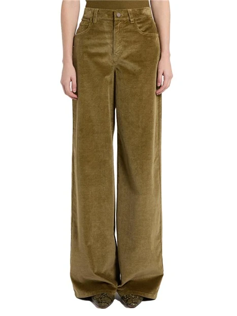 PANTALONI PALAZZO CINQUE TASCHE IN VELLUTO A COSTE DONNA VERDE