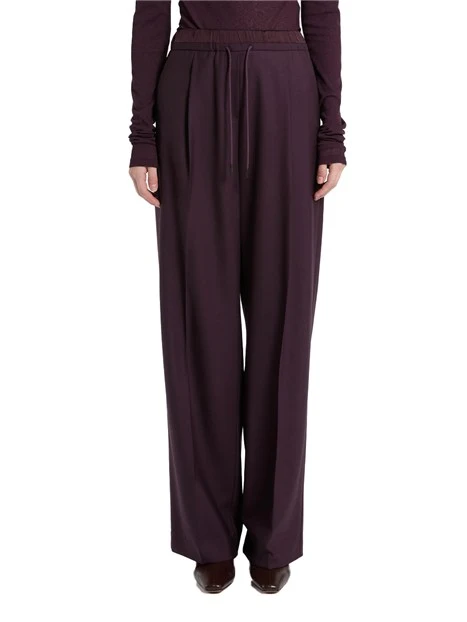 PANTALONI PALAZZO IN GABARDINA DI PURA LANA VERGINE CON COULISSE DONNA VIOLA