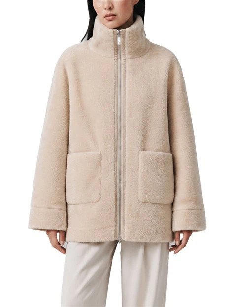 CAPPOTTO CORTO REVERSIBILE  FURRY E JERSEY VELLUTATO DONNA BEIGE