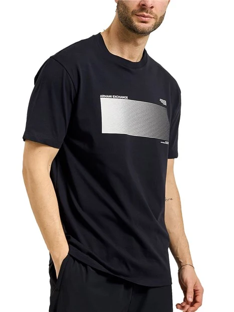 T-SHIRT MANICA CORTA CON STAMPA FRONTALE IN CONTRASTO UOMO BLU