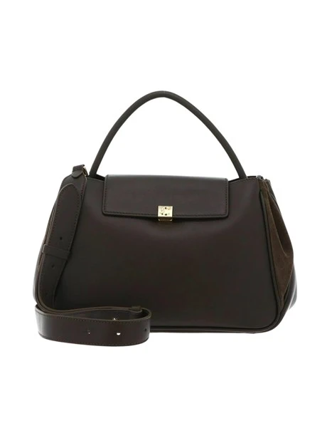 BORSA A MANO IN PELLE CON DETTAGLI IN CAMOSCIO DONNA MARRONE