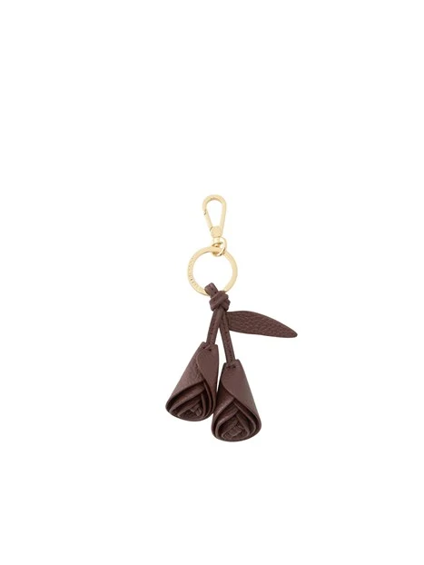 PORTACHIAVI IN PELLE CON PENDENTI FLOREALI DONNA MARRONE