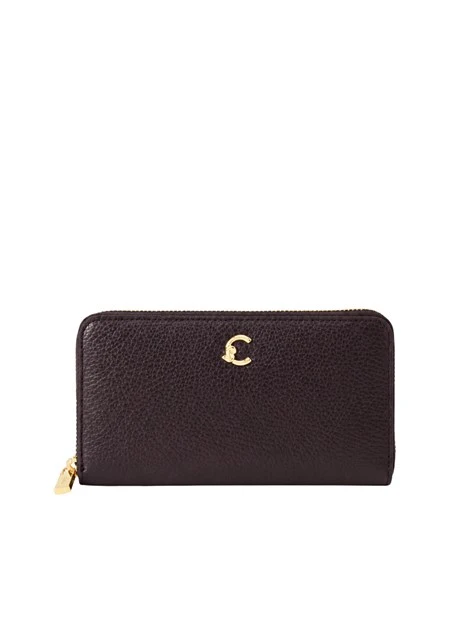 PORTAFOGLIO IN PELLE CON CHIUSURA A ZIP DONNA MARRONE