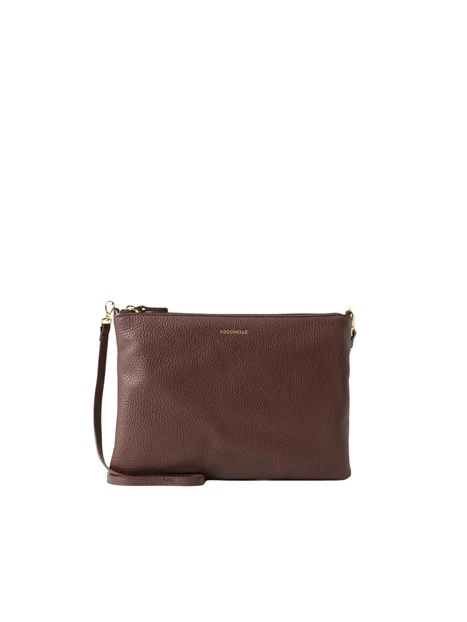 BORSA A TRACOLLA IN PELLE MARTELLATA CON ZIP DONNA MARRONE