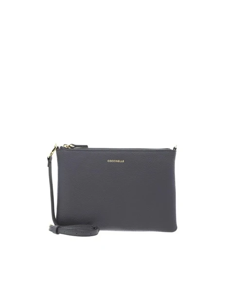BORSA A TRACOLLA IN PELLE MARTELLATA CON ZIP DONNA ANTRACITE
