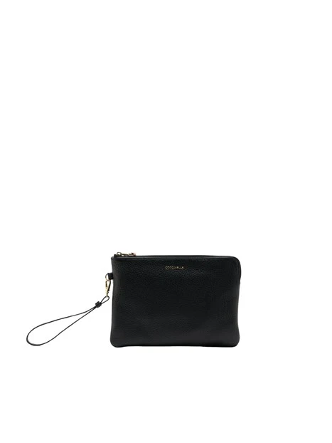 POCHETTE IN PELLE MARTELLATA CON CINTURINO DA POLSO DONNA NERO