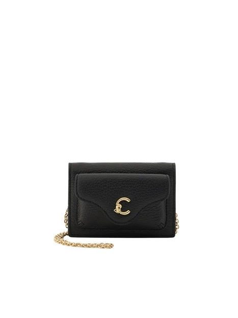BORSA A TRACOLLA COMPATTA IN PELLE CON CATENA DONNA NERO