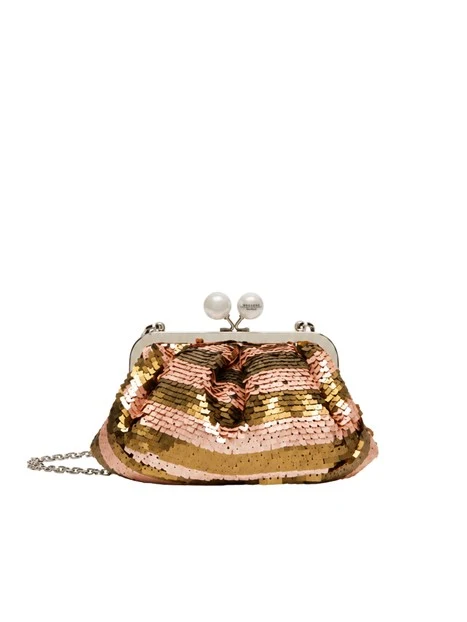 BORSA A MANO PASTICCINO CON PAILLETTES DONNA BEIGE