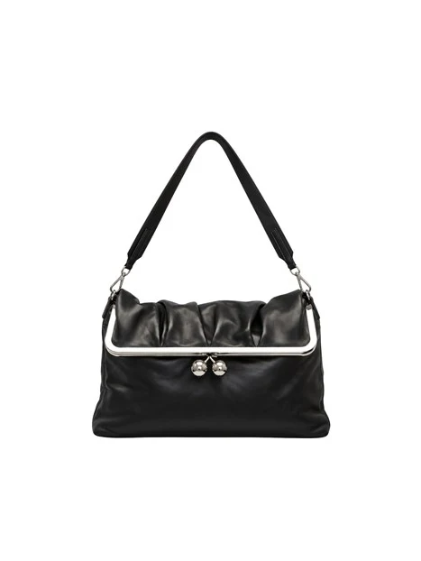 BORSA A SPALLA IN PELLE CON CHIUSURA CLIC CLAC DONNA NERO