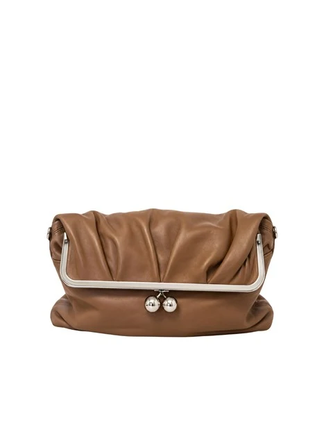 BORSA A SPALLA IN PELLE CON CHIUSURA CLIC CLAC DONNA MARRONE