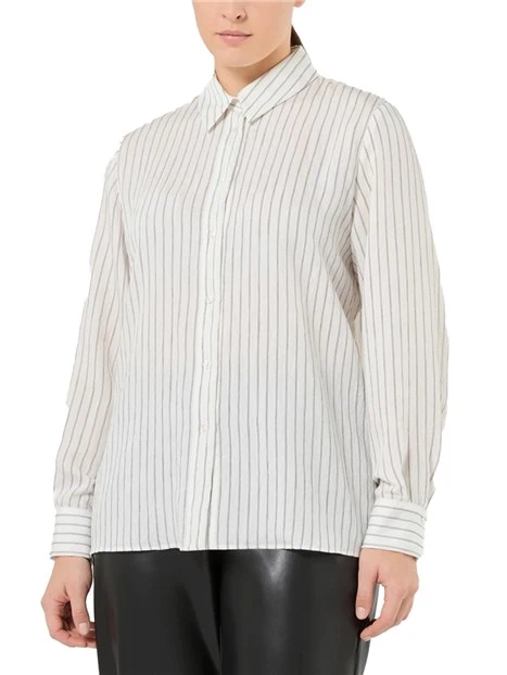 CAMICIA IN VISCOSA TINTO FILO A RIGHE DONNA BIANCO