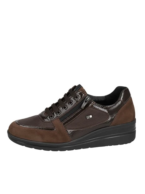 SNEAKERS BASSE IN CAMOSCIO CON INSERTI LUCIDI E ZIP DONNA MARRONE