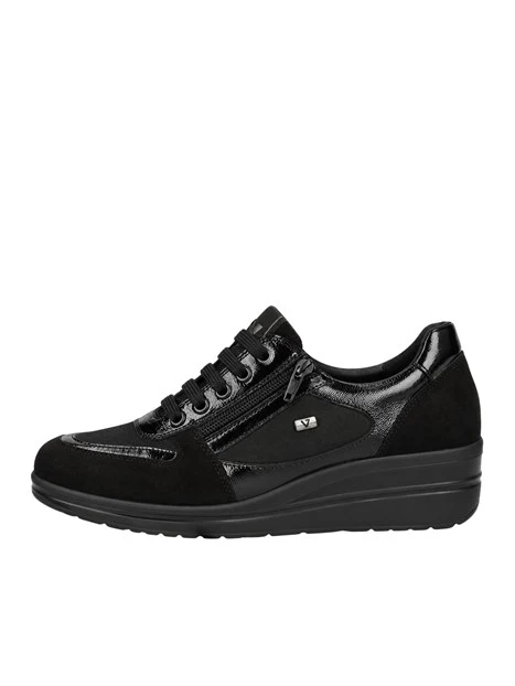 SNEAKERS BASSE IN CAMOSCIO CON INSERTI LUCIDI E ZIP DONNA NERO