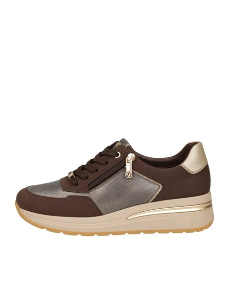 SNEAKERS BASSE CON INSERTI METALLIZZATI E ZIP DONNA MARRONE