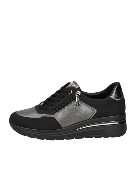 SNEAKERS BASSE CON INSERTI METALLIZZATI E ZIP DONNA NERO