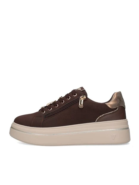 SNEAKERS BASSE CON DETTAGLI METALLIZZATI DONNA MARRONE