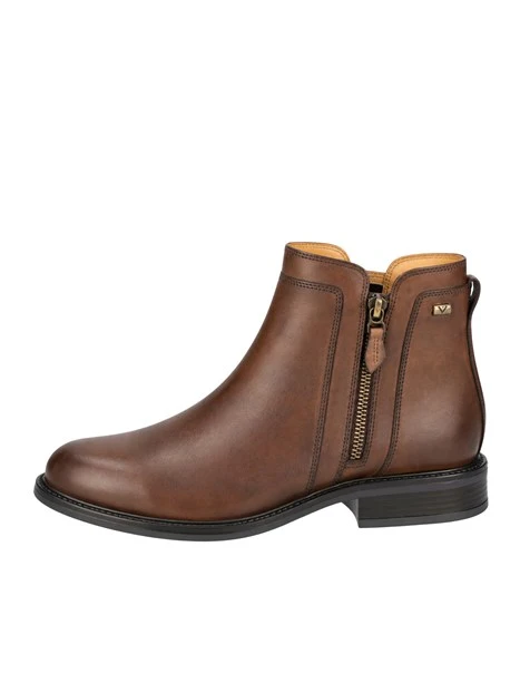 STIVALETTI TACCO BASSO IN PELLE CON DOPPIA ZIP DONNA MARRONE