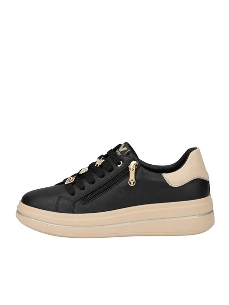 SNEAKERS BASSE CON ZIP E DETTAGLI GIOIELLO DONNA NERO