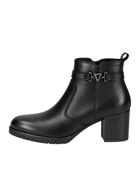 STIVALETTI TACCO ALTO IN PELLE CON CINTURINO E DETTAGLIO METALLICO DONNA NERO