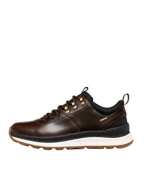 SNEAKERS BASSE IN PELLE CON DETTAGLI TREKKING UOMO MARRONE