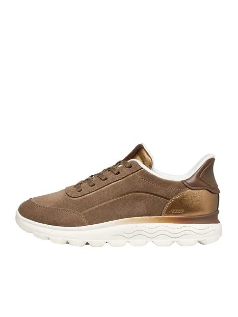 SNEAKERS BASSE IN PELLE SCAMOSCIATA CON DETTAGLI METALLIZZATI DONNA BEIGE