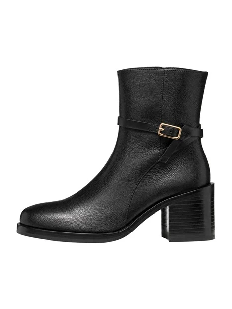 STIVALETTI TACCO ALTO IN PELLE CON CINTURINO E FIBBIA DONNA NERO