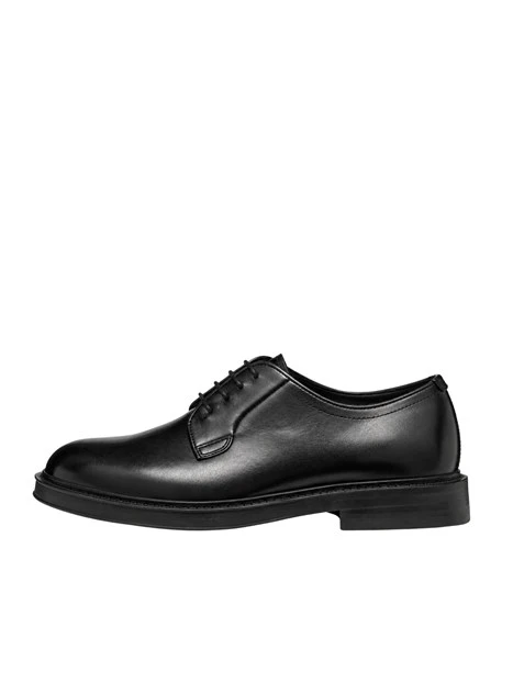 STRINGATE DERBY IN PELLE LISCIA UOMO NERO