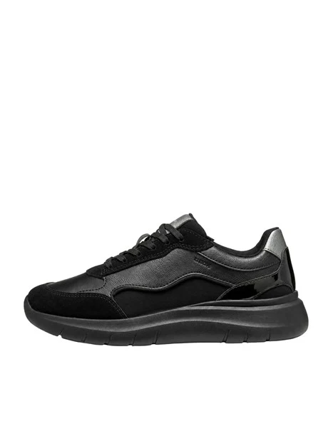 SNEAKERS BASSE MULTIMATERIALE CON DETTAGLI METALLIZZATI DONNA NERO