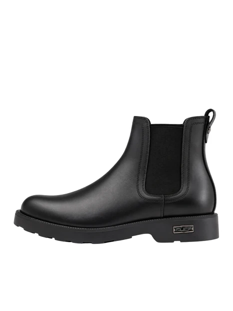 STIVALETTI CHELSEA IN PELLE CON ELASTICO LATERALE UOMO NERO