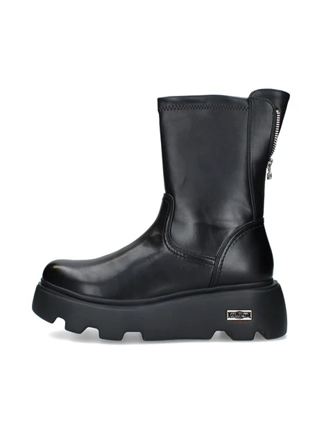STIVALETTI TACCO BASSO PLATFORM IN PELLE CON FONDO CARRARMATO DONNA NERO