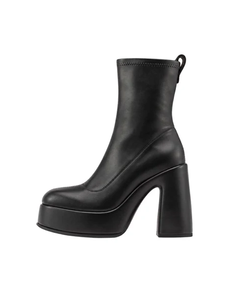 STIVALETTI TACCO ALTO PLATFORM IN PELLE CON TACCO LARGO DONNA NERO