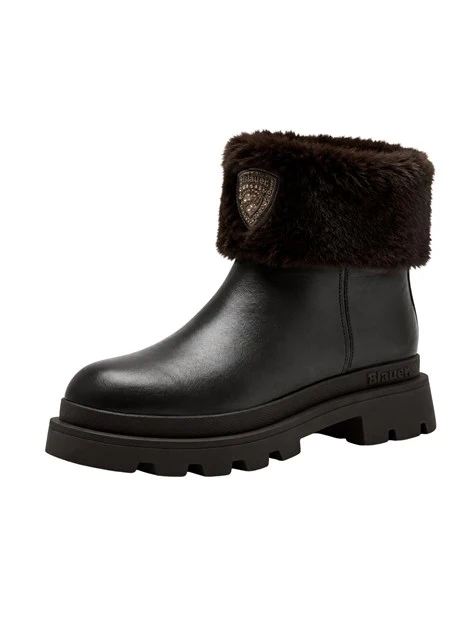 STIVALETTI TACCO BASSO CON BORDO EFFETTO PELLICCIA DONNA MARRONE SCURO