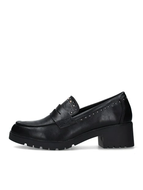 MOCASSINI CON TACCO LARGO E BORCHIE DONNA NERO