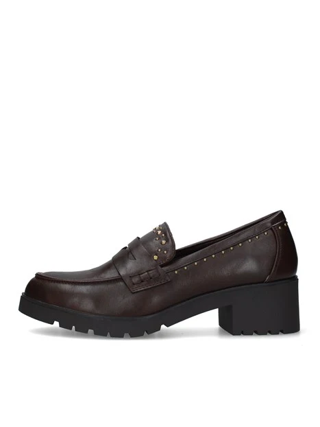MOCASSINI CON TACCO LARGO E BORCHIE DONNA MARRONE