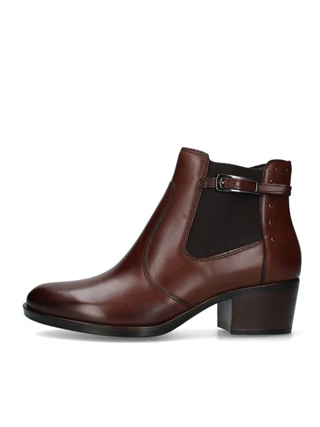 STIVALETTI TACCO ALTO CON INSERTO ELASTICO E FIBBIA DONNA MARRONE