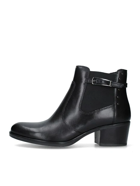 STIVALETTI TACCO ALTO CON INSERTO ELASTICO E FIBBIA DONNA NERO