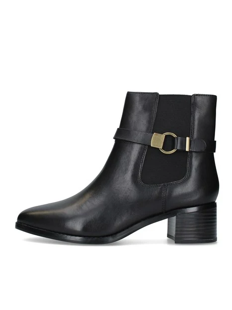 STIVALETTI TACCO BASSO CHELSEA CON CINTURINO E ANELLO DORATO DONNA NERO