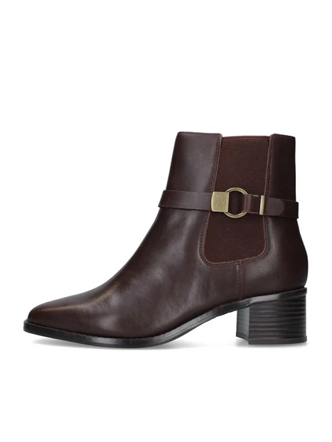 STIVALETTI TACCO BASSO CHELSEA CON CINTURINO E ANELLO DORATO DONNA MARRONE