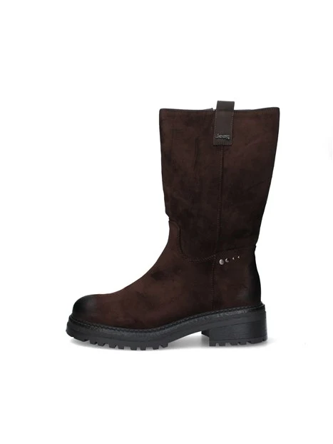 STIVALI TACCO BASSO CON DETTAGLI METALLICI DONNA MARRONE
