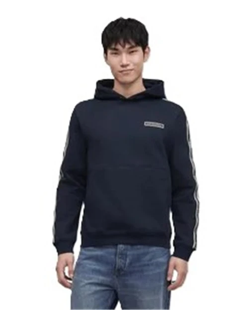 FELPA CON CAPPUCCIO E LOGO UOMO BLU