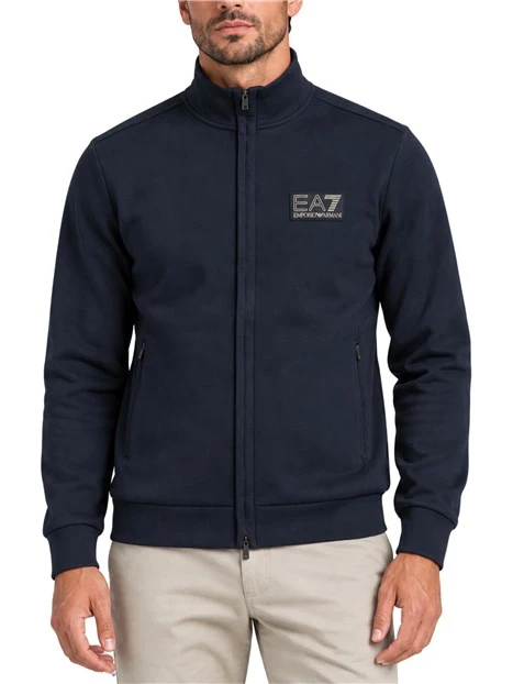 FELPA CON ZIP LOGATA E COLLETTO ALTO UOMO BLU