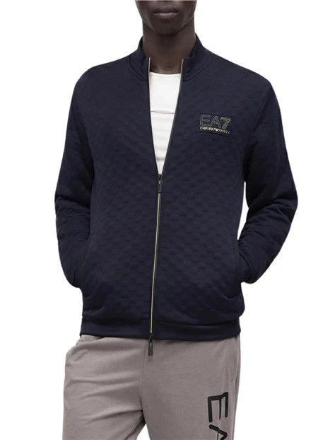 FELPA CON ZIP E COLLETTO ALTO TESTURIZZATA UOMO BLU