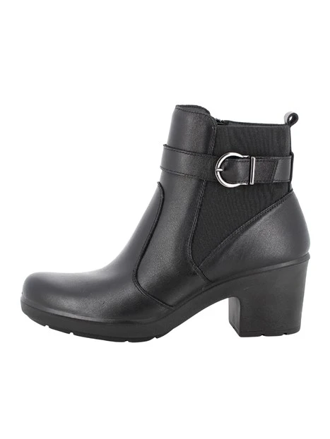 STIVALETTI TACCO ALTO IN PELLE CON FIBBIA DONNA NERO