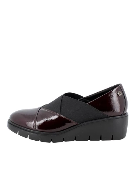 MOCASSINI IN PELLE VERNICIATA CON INSERTI ELASTICI DONNA BORDEAUX