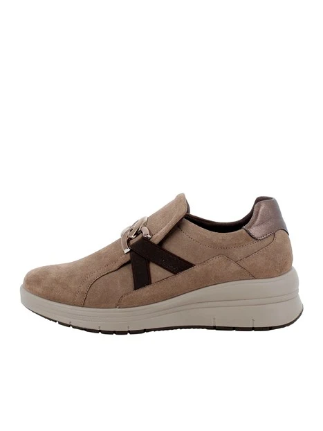 SNEAKERS SLIP ON IN PELLE SCAMOSCIATA CON DETTAGLIO METALLICO DONNA BEIGE