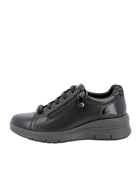 SNEAKERS BASSE IN PELLE CON ZIP DONNA NERO
