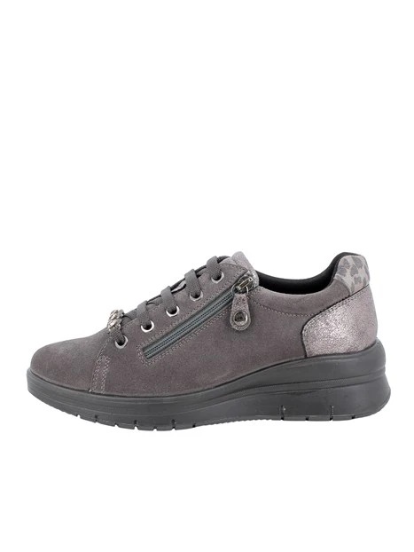 SNEAKERS BASSE IN PELLE SCAMOSCIATA CON ZIP DONNA GRIGIO