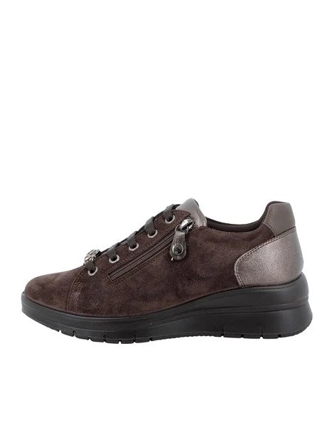 SNEAKERS BASSE IN PELLE SCAMOSCIATA CON ZIP DONNA MARRONE